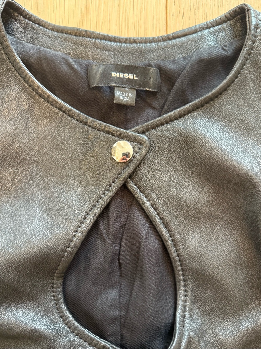 RARE Diesel Black 100% Sheepskin Leather Bodycon Dress Size S Designer Y2K - Picture 8 of 10